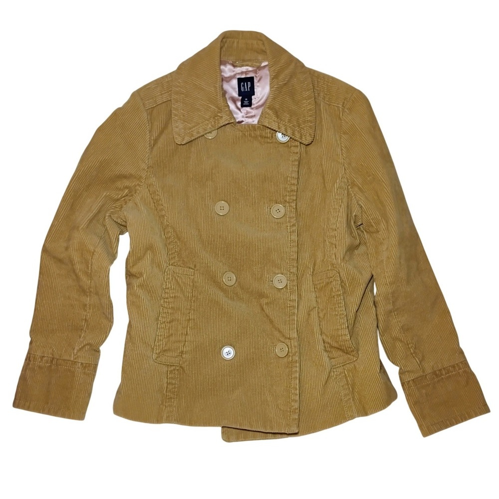 VTG Gap Womens XL Tan Corduroy Pea Coat Double Breasted Quilted Lined Jacket